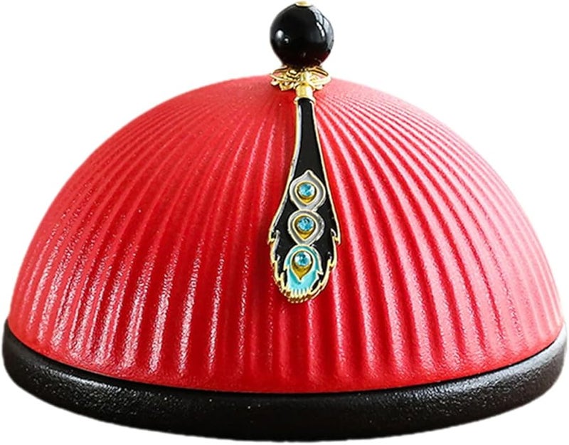 منفضة سجائر خزفية حمراء كلاسيكية على شكل قبعة مع غطاء للمكتب المنزلي - Image 1